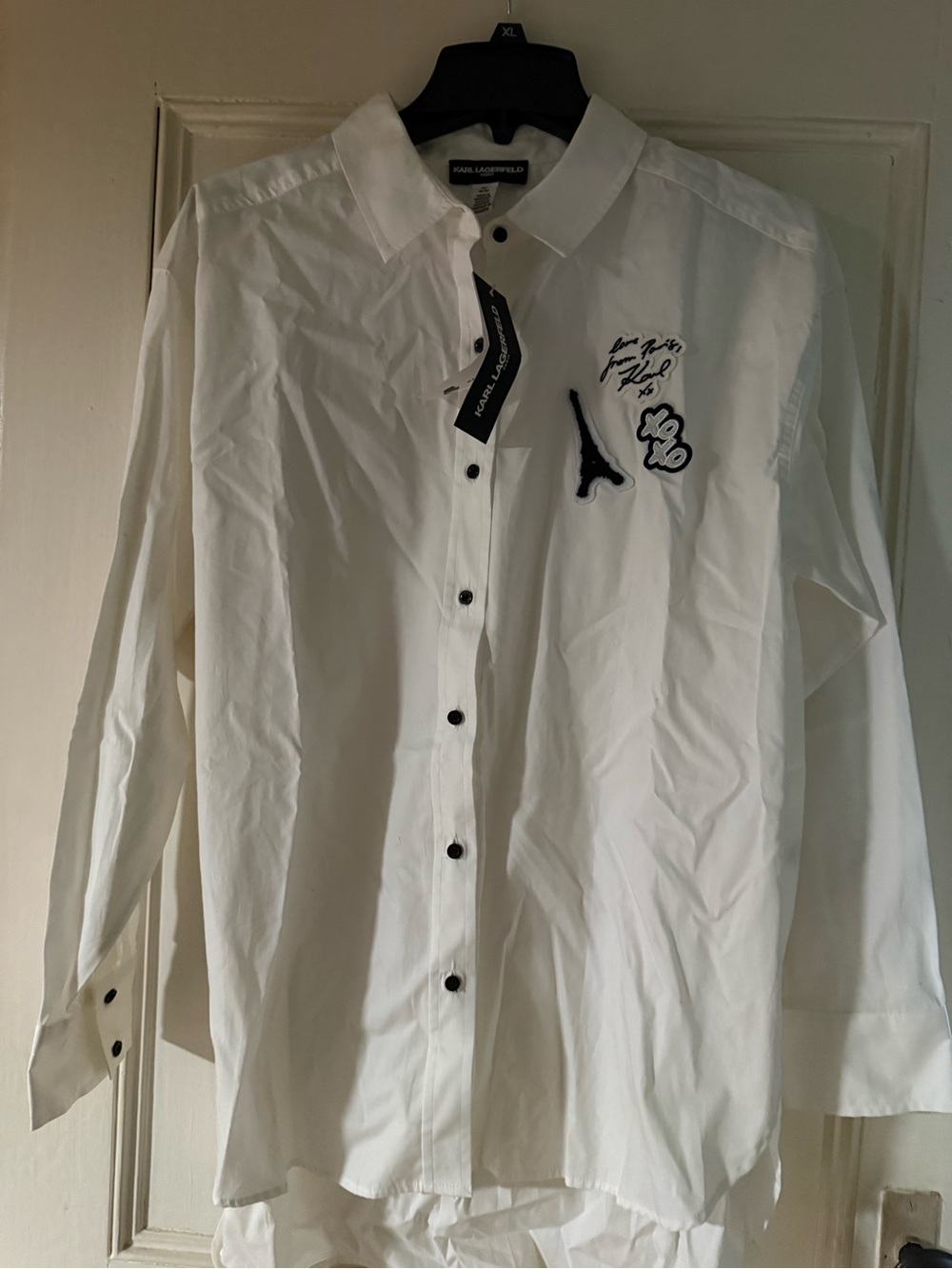 Karl Lagerfeld Women’s White Button-Down Shirt with Embroidered Patch
